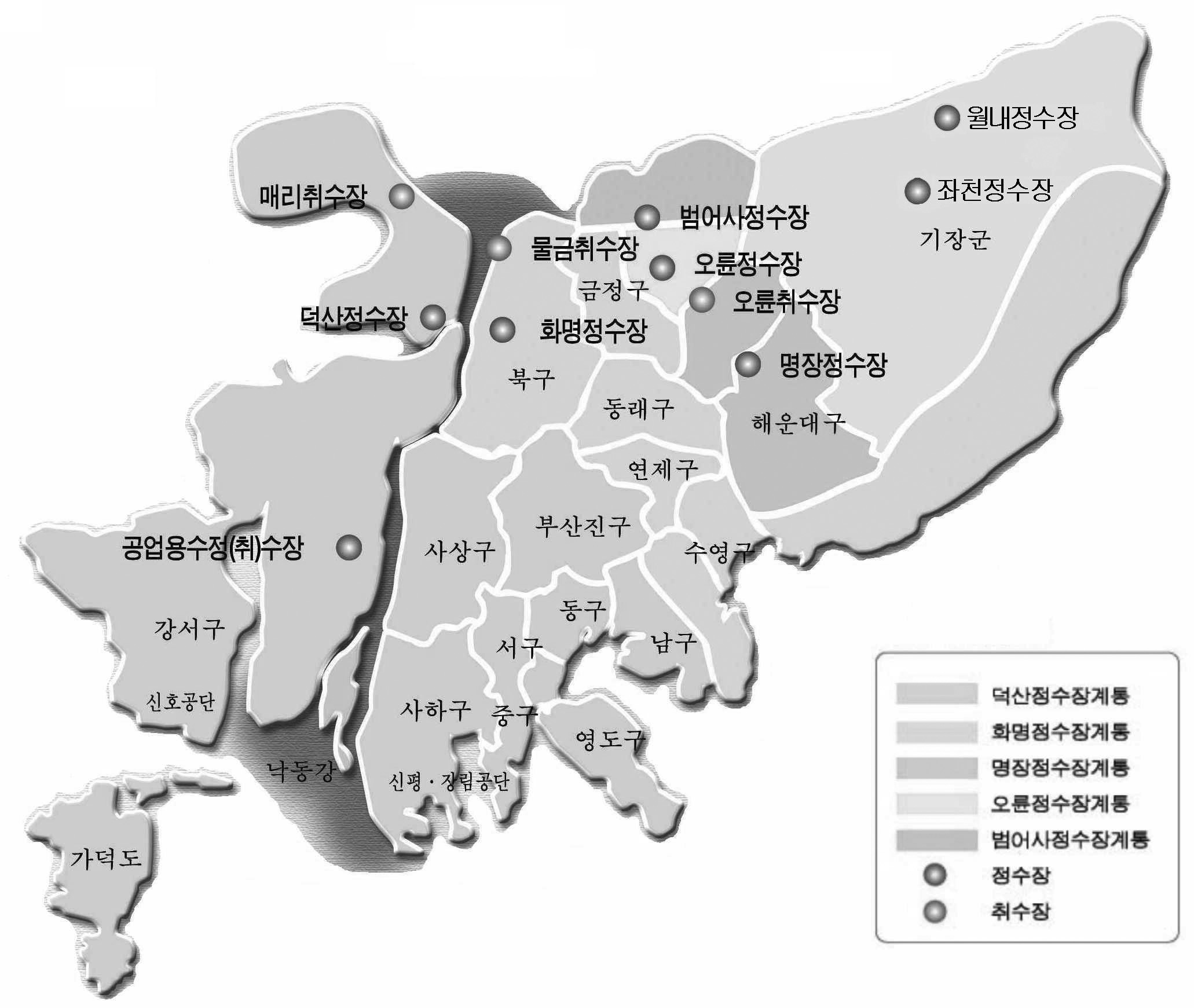 취·정수장 및 급수구역도를 보여주는 이미지입니다.